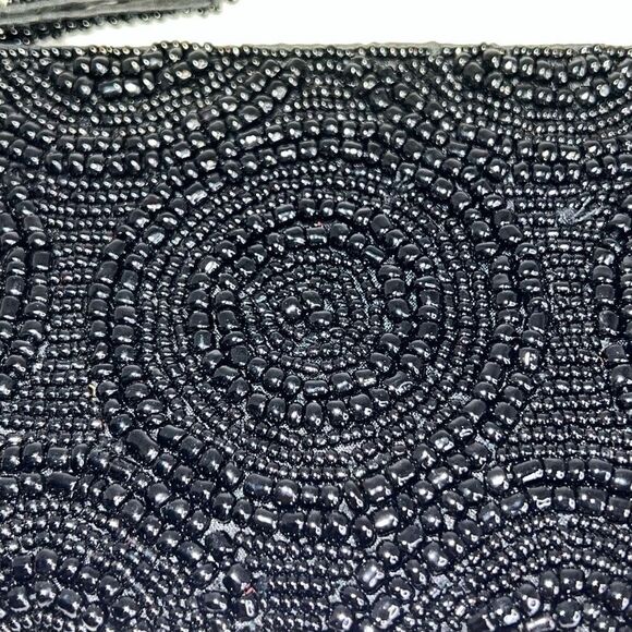 Handcrafted Beaded Clutch Coin Purse Black Statement Bag/Wallet Lipstick Pouch - Picture 5 of 8